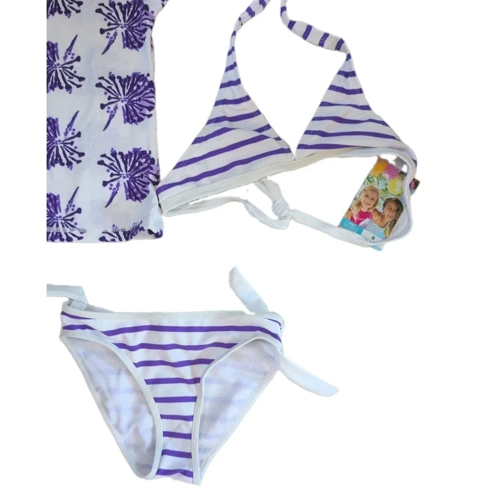 Snapper Rock Girl 3 Piece Bikini Set‎ Purple Hydrangea Size 10 - New